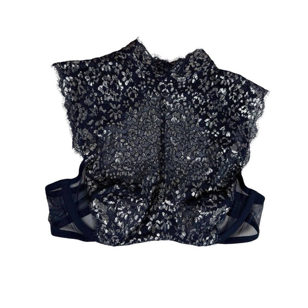 Victoria's Secret Dream Angels Unlined Demi Lace Bralette High-Neck Blue 34C NEW